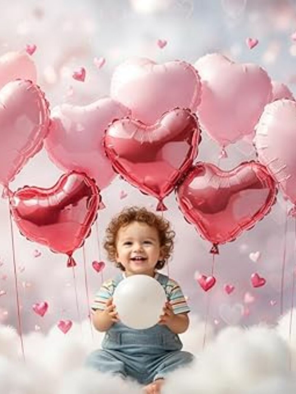 7x5ft/2.2x1.5m Valentine's Day Backdrop for Photography Pink Heart Balloons